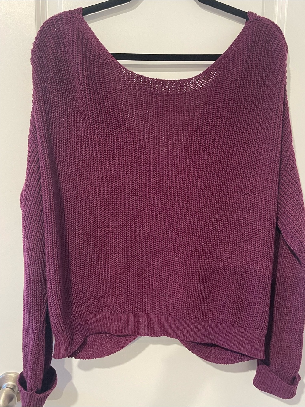 Gianni Bini Off-the-Shoulder Chunky Knit Sweater in Plum